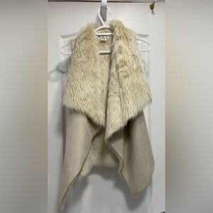 Top Shop Reversible Beige Faux Fur, Faux Suede Vest. O/S
